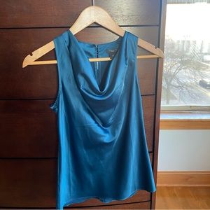 Ann Taylor Blue Satin Sleeveless Cowlneck Top 00P